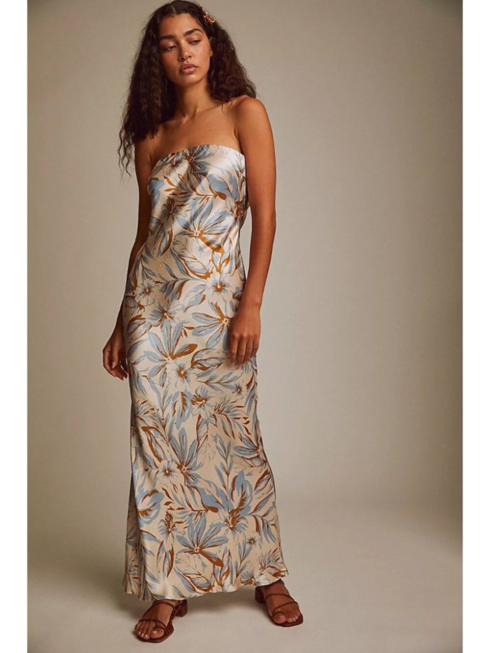 Bec + Bridge Stella Strapless Dress Cream Blue Floral Back Cut Out Party Size 4